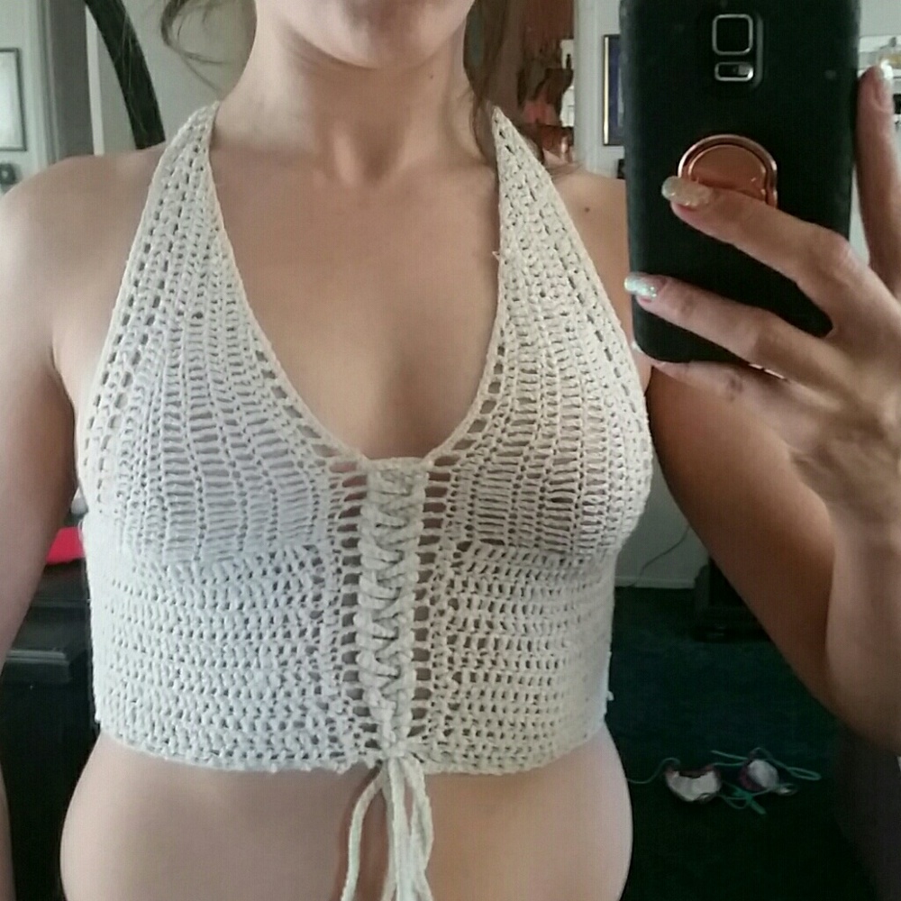 Cream crochet crop top
